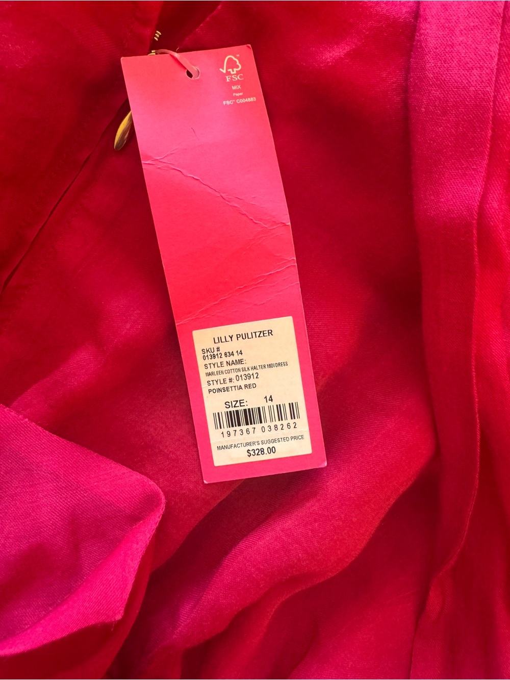 Lilly Pulitzer Dress MARLEEN Halter SILK cotton HALTER, POINSETTIA RED Pink 14 - Picture 5 of 10